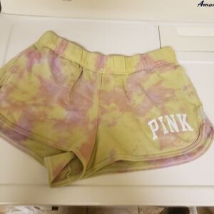 PINK Victoria's Secret Yellow and Pink Tie-Dye Shorts